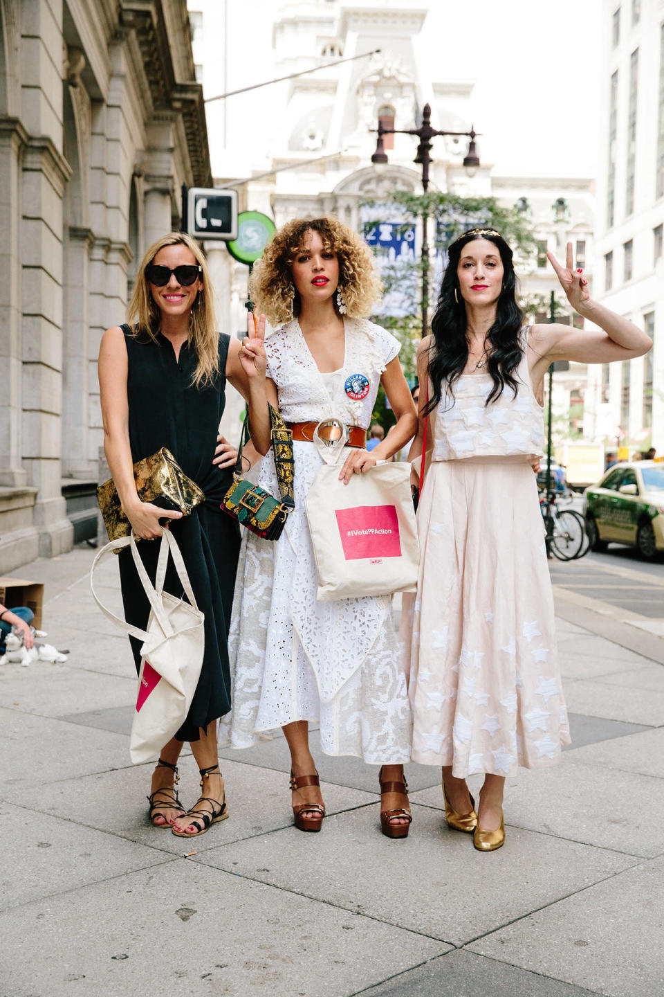 Sarah Sophie Flicker, from left, poses with Cleo Wade and Lindsay Taylor Wood.