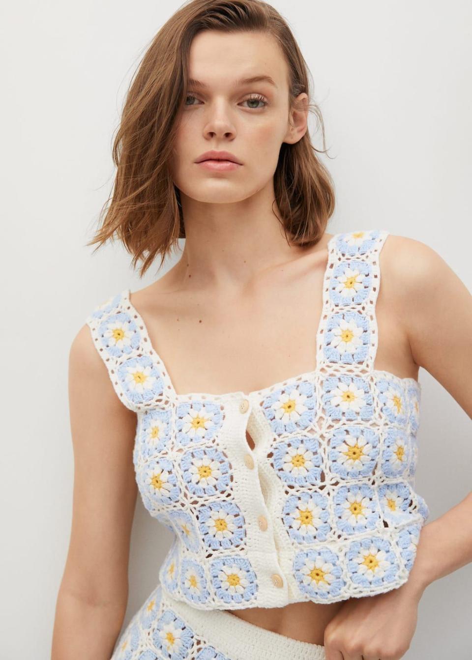 Handmade daisy-print crochet top