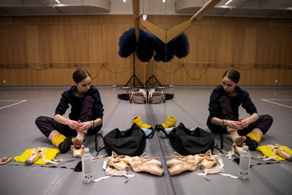 Muromtseva prepares for a dance class for ‘Swan Lake’ at the Hungarian State Opera in Budapest (Reuters)