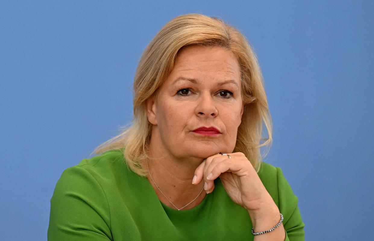 German Interior Minister Nancy Faeser addresses a press conference on August 23, 2023 (AFP via Getty Images)