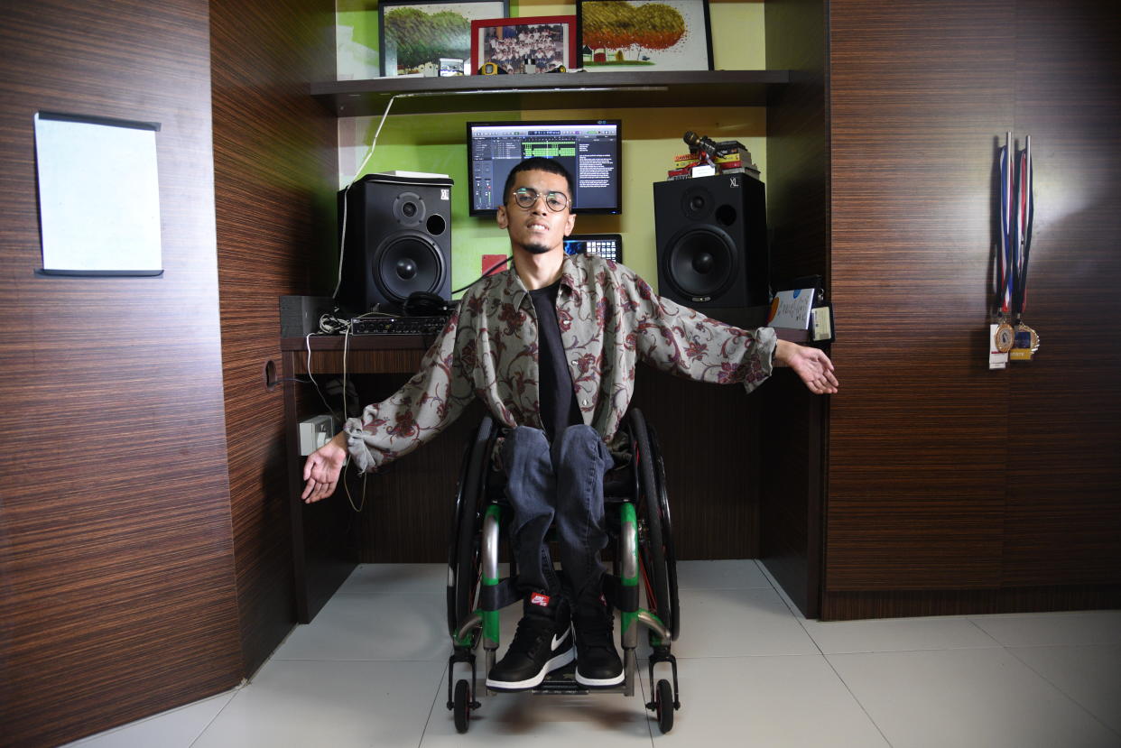 Danial Bawthan, also known by his cheeky artist moniker “Wheel Smith”, has written more than 40 songs, of which two have been released. (Photo: Nurul Amirah Haris for Yahoo News Singapore)