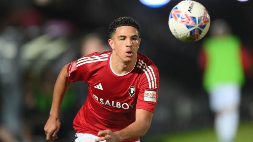 Ethan Ingram in action for Salford City