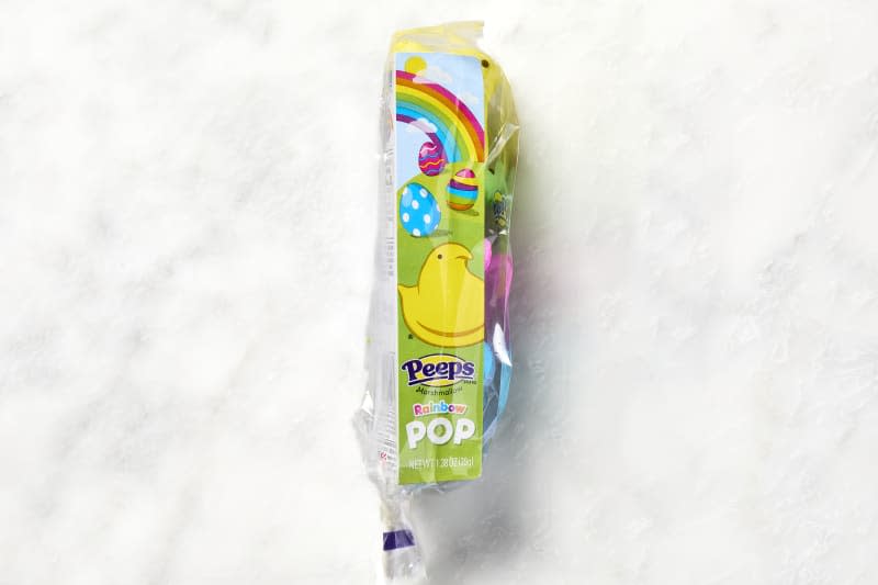 shot of rainbow pop peeps in the package.