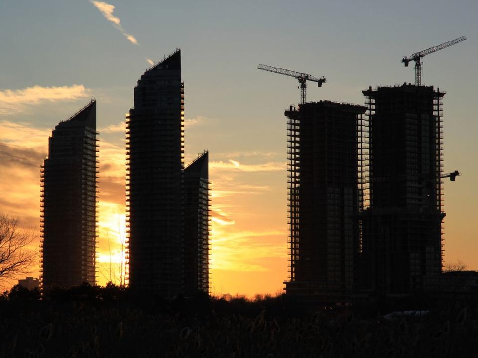 High rise buildings at sunset near Lake Ontario, Toronto, Canada