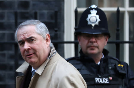 Britain's Attorney General Geoffrey Cox walks outside Downing Street in London, Britain, February 20, 2019. REUTERS/Simon Dawson