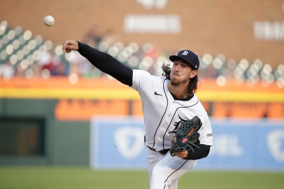 Detroit Tigers starting pitcher Michael Lorenzen (21) pitches during the second inning of the game against the Arizona Diamondbacks at Comerica Park in Detroit on Friday, June 9, 2023.