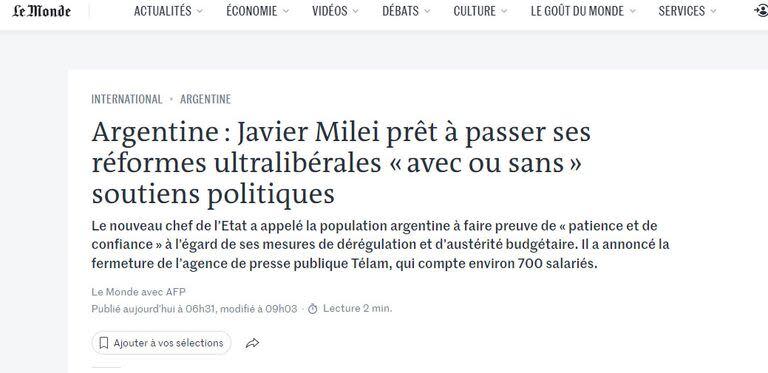 La Asamblea Legislativa de Milei en Le Monde