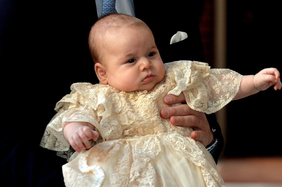 Prince George wore the replica gown at his christening on 23 October 2013 at St James’ Palace [Photo: Getty]