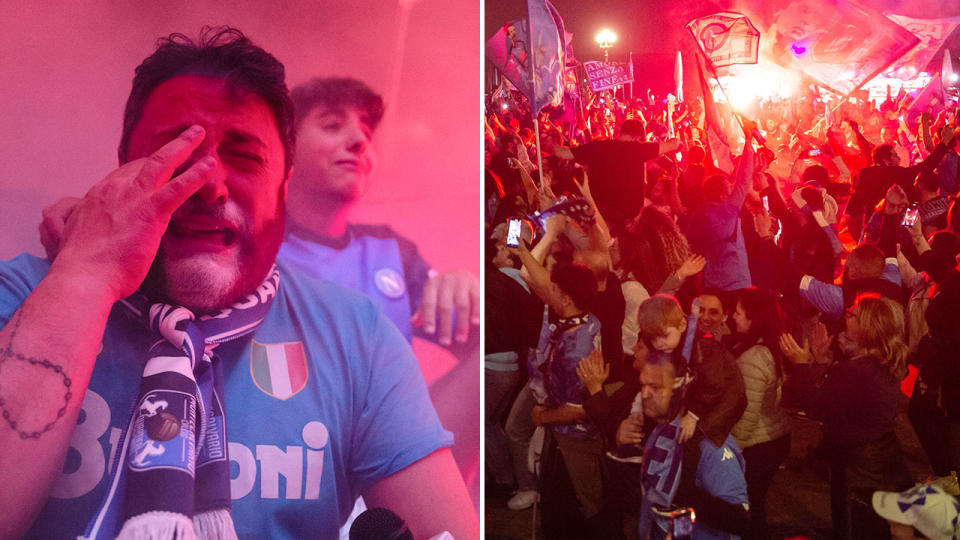 I tifosi del Napoli sono scesi in piazza per festeggiare dopo che la loro squadra ha vinto il suo primo scudetto in 33 anni.  Foto: Getty