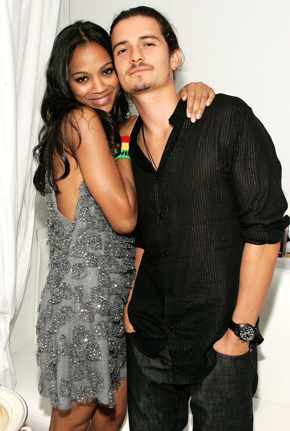 <p><em><em>On Sept. 12, 2006, Saldana and her co-star Orlando Bloom pose at the L.A. after-party for <em>Haven</em>. (Photo: Vince Bucci/Getty Images) </em></em></p>