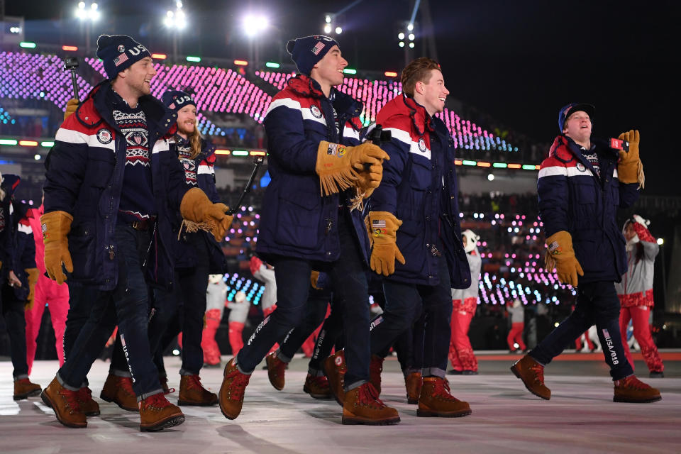 <p>The jackets are sharp enough, but those gloves? Those gloves — part cowboy, part lumberjack — were the highlight for the Americans. </p>