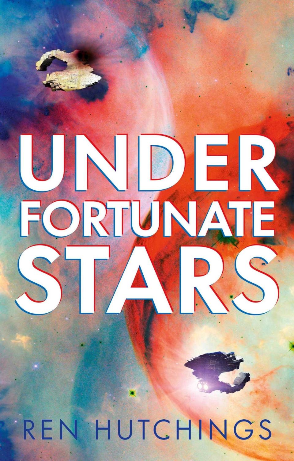 "Under Fortunate Stars" cover illustration of a bright sky with stars and spacecrafts