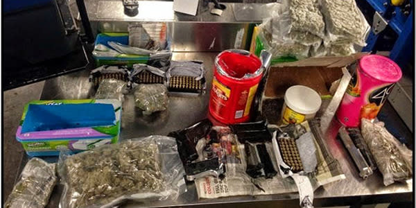 <strong>Ammunition stored in marijuana </strong> Live ammunition stored in packages of compressed marijuana was found in Andrade, California. The DEA say that this was the first and only time they ever found ammunition smuggled inside of a controlled substance.