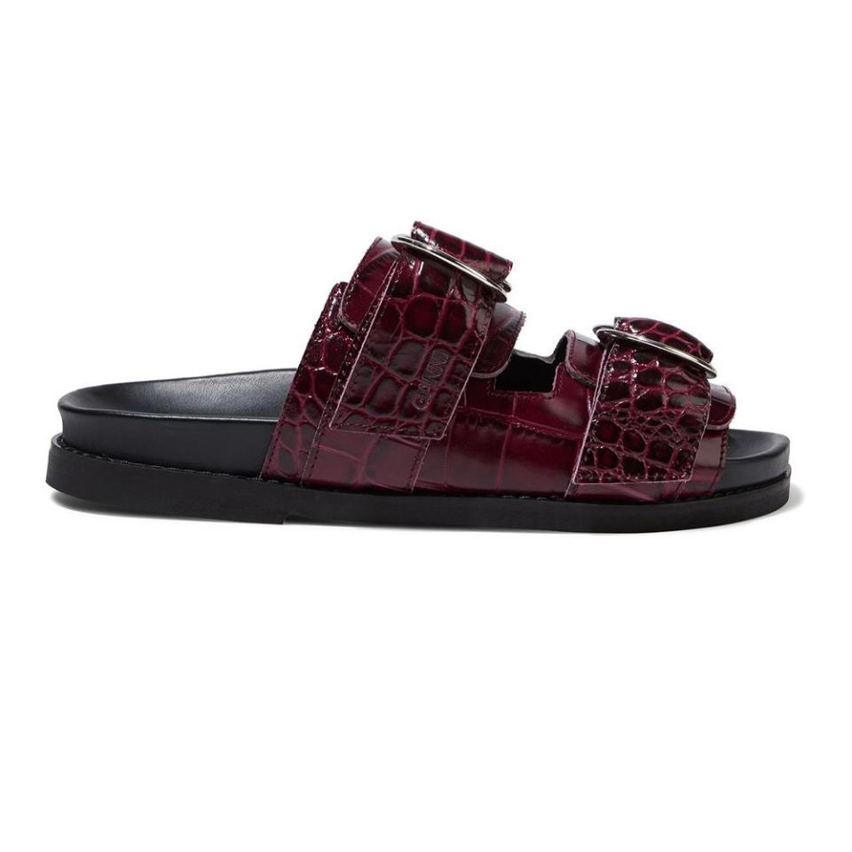 20) Buckled Croc-Effect Leather Slides