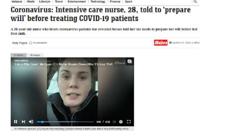 28歲的安柏在格拉斯哥醫院工作，她被要求站上新冠肺炎防疫的第一線。（圖／News.com.au）