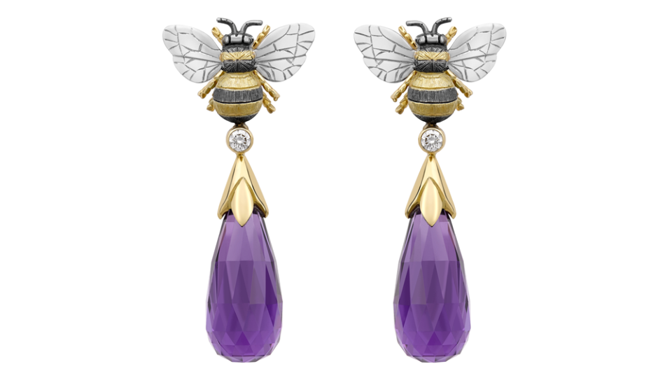 Theo Fennell Gold, Amethyst and Diamond Bee Drop Earrings