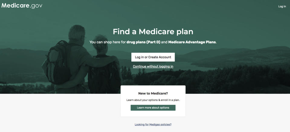 This image from the Medicare.gov website shows the landing page to find a drug plan for seniors. Leading senators are urging Medicare to allow seniors concerned about their drug plan pick for next year to switch if they believe they received inaccurate information. (Medicare via AP)