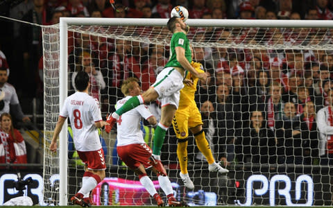 Shane Duffy heads Ireland in front after only six minutes - Credit: Getty images