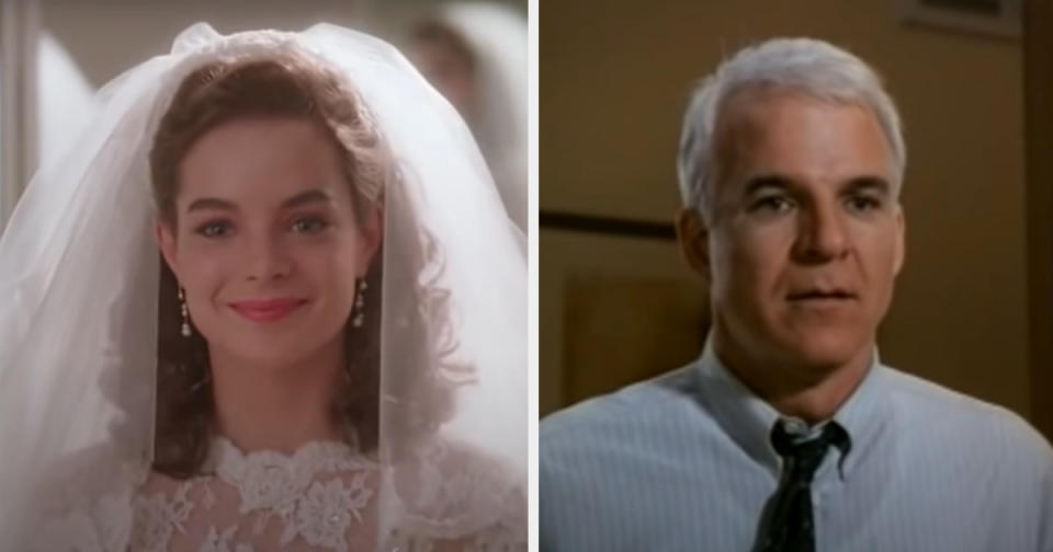 Annie tries on her wedding dress in "Father of the Bride," and George stands by Nina in the hospital in "Father of the Bride Part II"