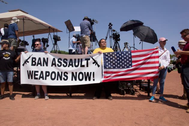 Demonstrators call for a ban on assault rifles in August 2019 during President Donald Trump's visit to El Paso, Texas, following back-to-back mass shootings there and in Dayton, Ohio.