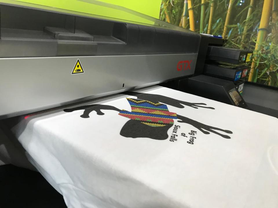 Big Frog T-Shirts offers direct-to-garment printing for custom orders.