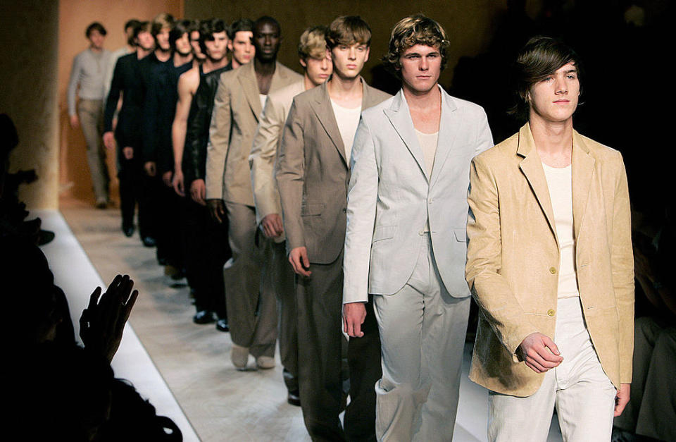 Pictured are male Calvin Klein models in a 2005 fashion show. 