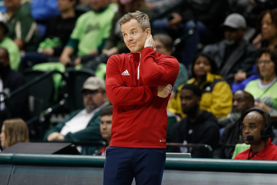 FAU coach Dusty May, shown during the loss to USF in February, says his team responds well to adversity.