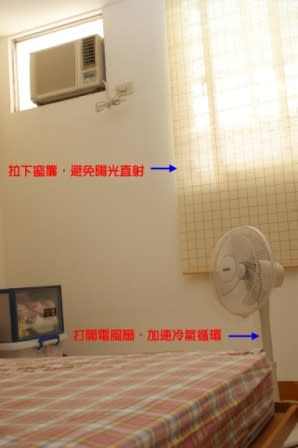 搭配電風扇使用，有助於盡快降低室內溫度