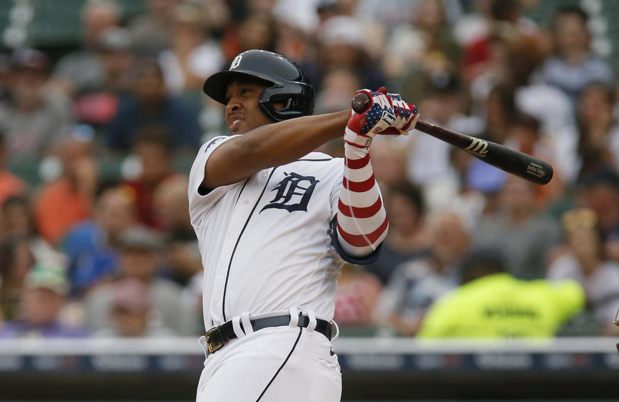 Jonathan Schoop #7 of the Detroit Tigers is increasing his fantasy value