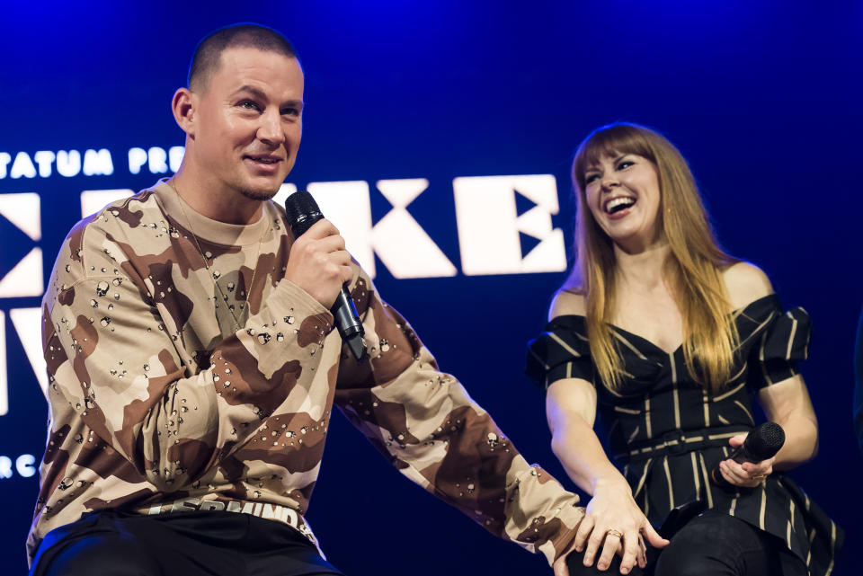 MELBOURNE, AUSTRALIA - DECEMBER 03:  Channing Tatum and Alison Faulk during a media call on December 3, 2019 in Melbourne, Australia.  (Photo by Naomi Rahim/WireImage)
