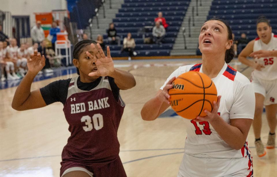 Wall Emily Tvrdik goes up with a first half shot. Red Bank Regional Girls Basketball defeats Wall 54-51 in WOBM Christmas Classic Cervino Final on December 30, 2023 in Toms River NJ.