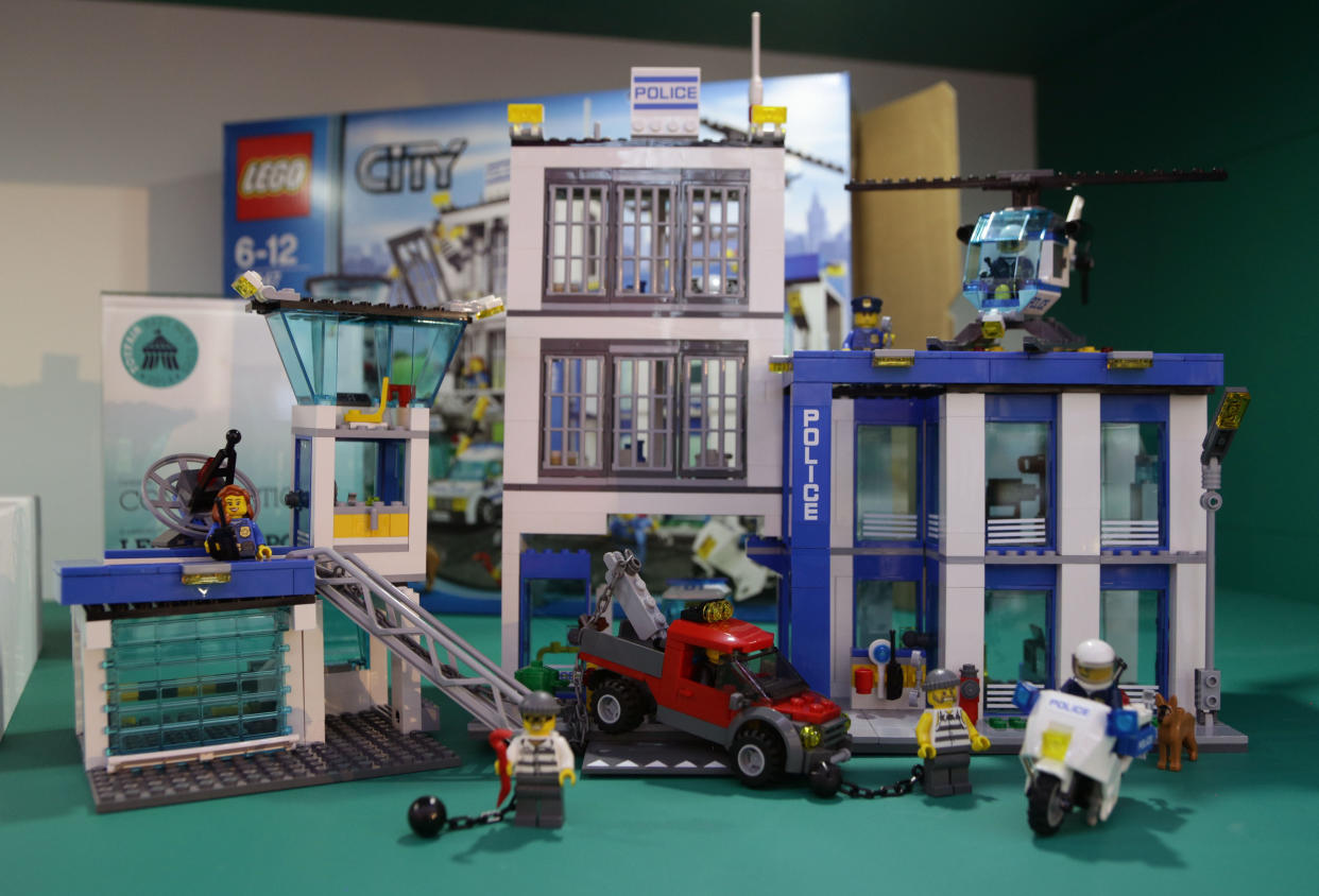 A Lego City Police Station set on display during the press day for the annual Toy Fair - where more than 280 companies launch thousands of brand new products to buyers and retailers - at Olympia in London.   (Photo by Yui Mok/PA Images via Getty Images)