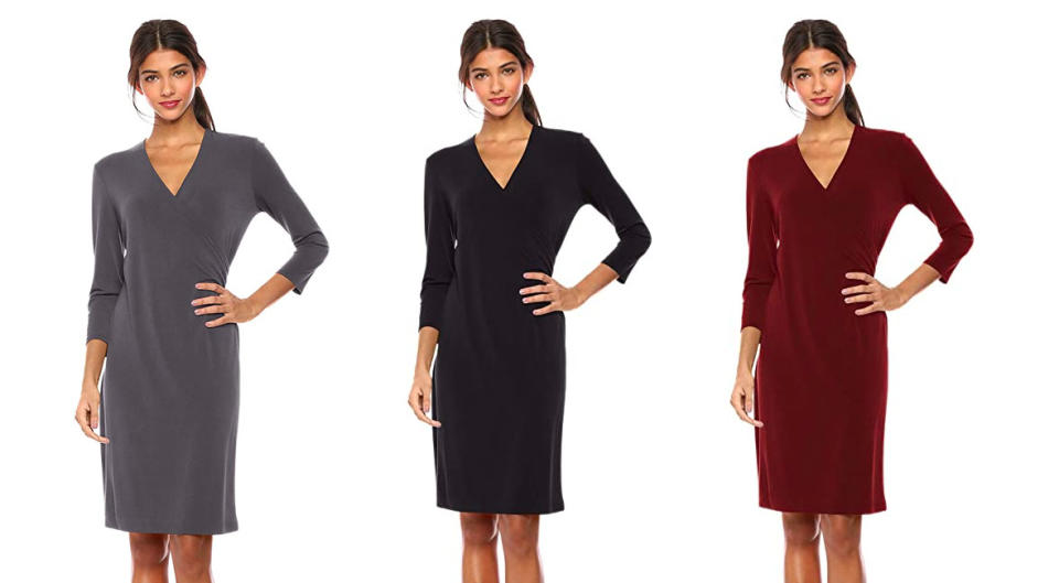 Lark & Ro Women's Crepe Knit Faux Wrap Dress: 40 percent off. (Photo: Amazon)