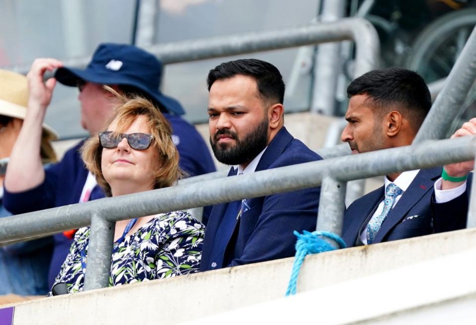 Azeem Rafiq (centre) takes in the third Test at Headingley. (Mike Egerton/PA) (PA Wire)