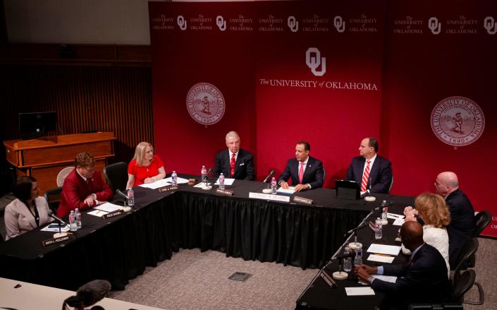 The OU Board of Regents vote to approve the invitation to join the SEC athletics conference at OU Health Sciences Center on Friday, July 30, 2021, in Oklahoma City, Okla. 