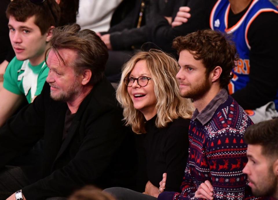 Hud Mellencamp, John Mellencamp, Meg Ryan and Jack Quaid at the game