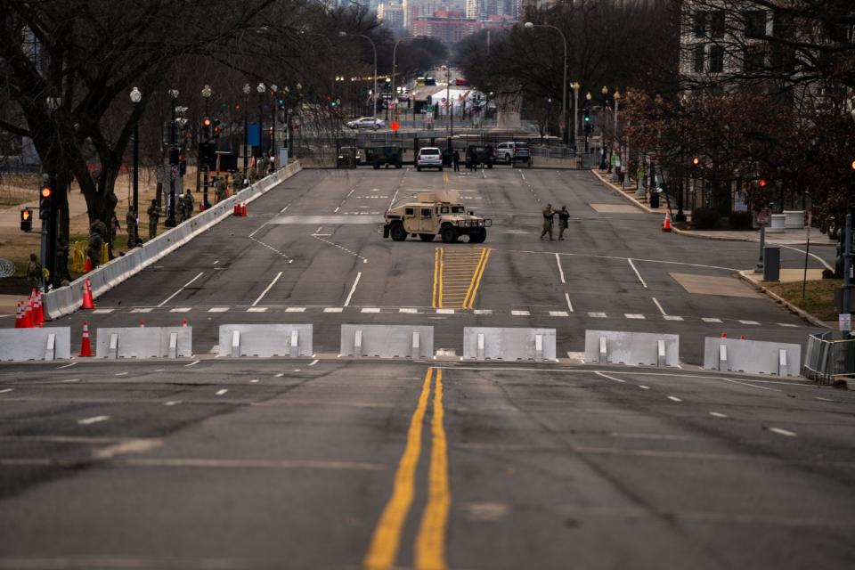 A street is blocked off with barricades