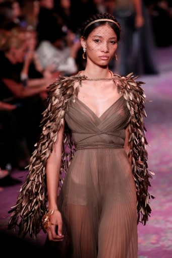 Dominican supermodel Lineisy Montero wore a feathered cape fit for Cleopatra