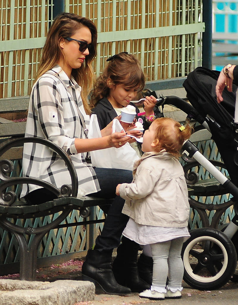 Jessica Alba walks in SoHo with her daughters Honor and Haven