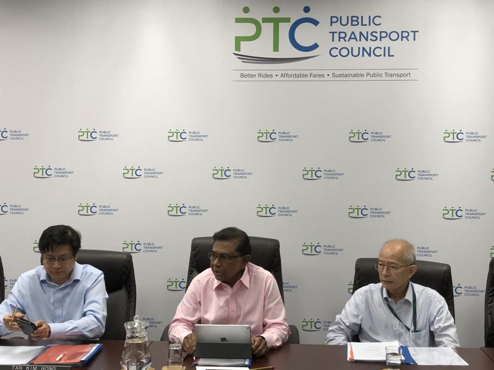 (L-R) Land Transport Authority chief executive Tan Kim Hong, Public Transport Council chairman Richard Magnus and PTC member Associate Professor Vincent Chua. PHOTO: Nicholas Yong/Yahoo News Singapore 