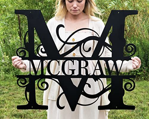 18) Custom Metal Signs | Metal Name Sign | Metal Wall Art | Split Letter Monogram Wall Decor | Metal Wall Art Last Name Sign | Family Name Sign | Personalized Wedding Gift | Metal Art | Outdoor Metal Sign