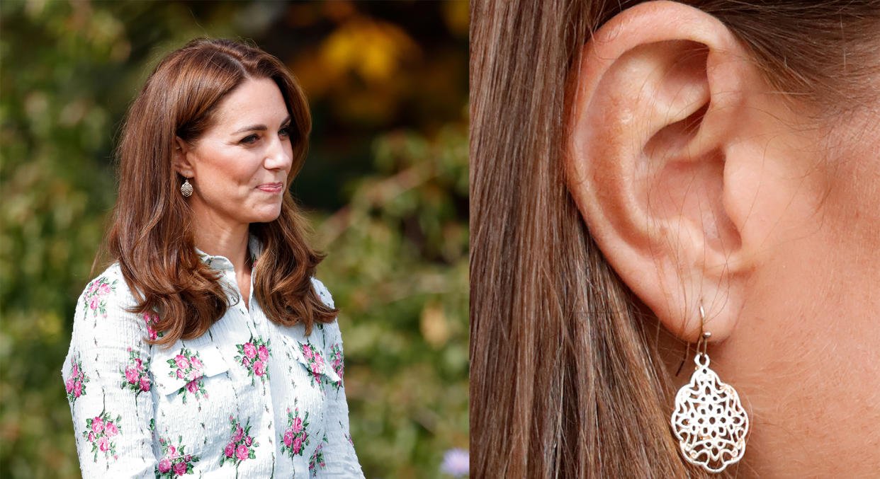 Kate Middleton wore a pair of minimal earrings from Accessorize with her designer dress [Photo: Getty Images]