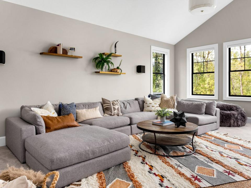 Gray sectional couch in living room