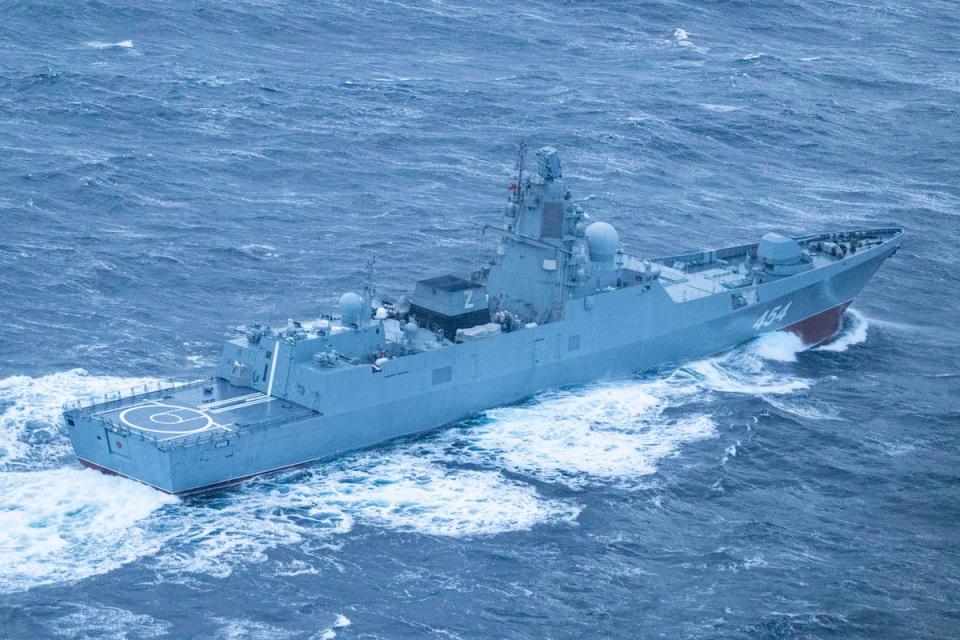  俄羅斯首艘裝備「鋯石」高超音速巡航導彈的海軍護衛艦「戈爾什科夫海軍元帥號(454)」。 圖：翻攝Royal Norwegian Air Force官網 