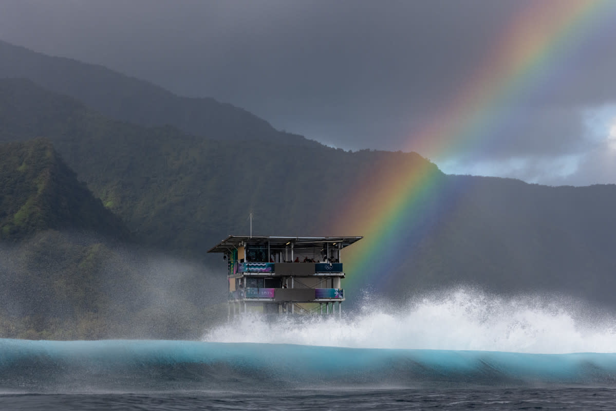 The judging tower at Teahupo'o, Tahiti, for surfing in the Paris 2024 Olympics.<p>Photo: Ryan "Chachi" Craig</p>