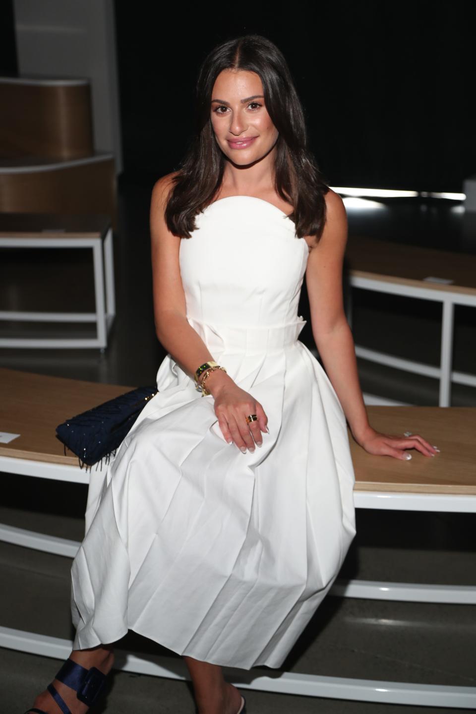 NEW YORK, NEW YORK - SEPTEMBER 08: Lea Michele attends the front row for the DUNCAN NYFW Spring/Summer 2022 Runway Show at Gallery at Spring Studios on September 08, 2021 in New York City. (Photo by Manny Carabel/Getty Images for DUNCAN) ORG XMIT: 775703178 ORIG FILE ID: 1339127765