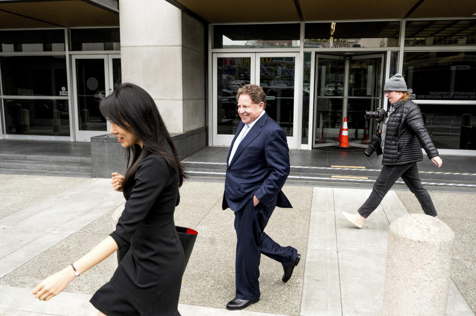 Activision Blizzard CEO Bobby Kotick leaves the Phillip Burton Federal Building and U.S. Courthouse in San Francisco on Wednesday, June 28, 2023. Microsoft is defending the company's proposed $69 billion takeover of video game maker Activision Blizzard as federal regulators seek to block the deal. (AP Photo/Noah Berger)