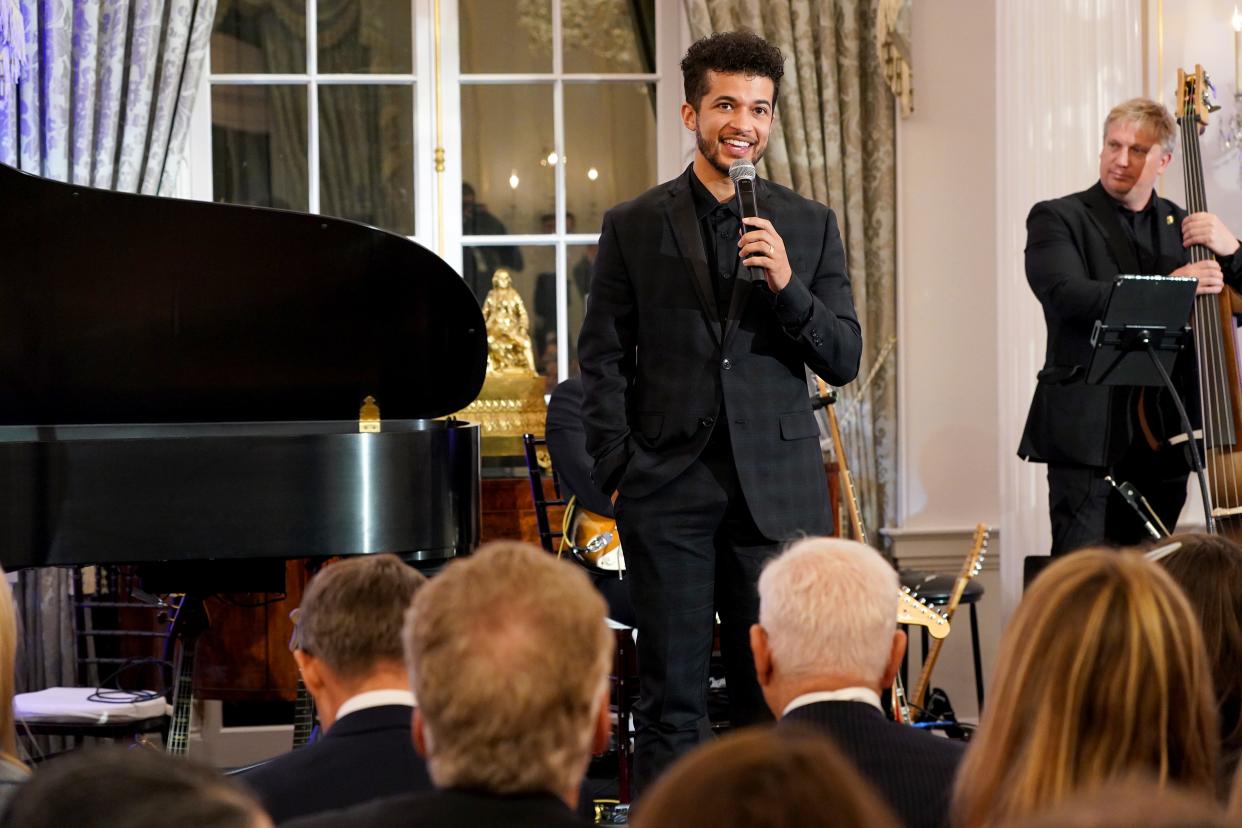 WASHINGTON, DC - SEPTEMBER 27: Jordan Fisher speaks onstage during the launch of the Global Music Diplomacy Initiative at the U.S. Department of State on September 27, 2023 in Washington, DC. (Photo by Leigh Vogel/Getty Images for The Recording Academy) ORG XMIT: 776039223 ORIG FILE ID: 1705218461