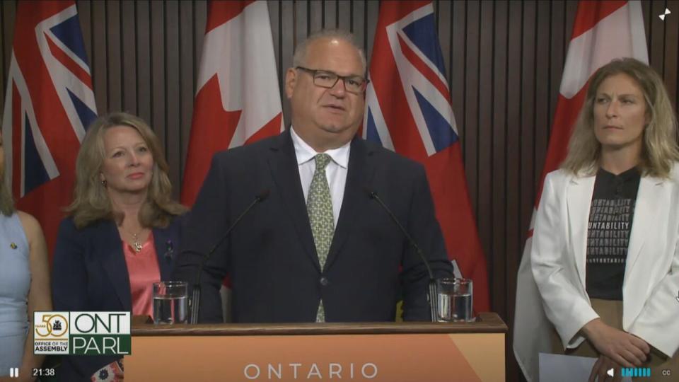 NDP MPP Jeff Burch, along Ontario NDP Leader Marit Stiles and Women of Ontario Say No founder Emily McIntosh, say there's no reason why the Ontario government shouldn't support this bill. 