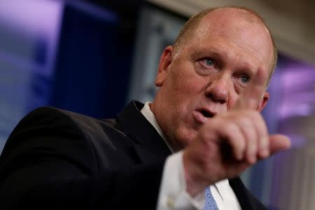 U.S. Immigration and Customs Enforcement (ICE) acting director Thomas Homan addresses the daily briefing at the White House in Washington, U.S. July 27, 2017. REUTERS/Jonathan Ernst